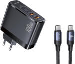 USAMS Incarcator Priza 2xUSB-C GaN 100W, 2xUSB-A QC 3.0 + Cablu Type-C 1.2m, Usams (UCTZ01), Black