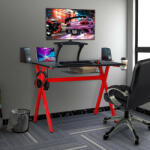 Lazzo Gamer számítógépasztal pohártartóval, fejhallgató-akasztóval és monitor állvánnyal, 106x54x76cm - piros (bs1158)