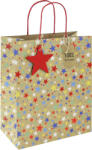 Eurowrap ajándéktasak (26, 5x33x14 cm) kraft, színes csillagos (4) (33958-2C)