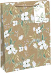 Eurowrap ajándéktasak (26, 5x33x14 cm) kraft, fehér virágos (4) (32358-2C)