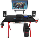 Lazzo Gamer számítógépasztal pohártartóval, fejhallgató-akasztóval és monitor állvánnyal, 106x54x76cm - piros
