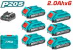 TOTAL Комплект акумулаторни батерии и зарядно TOTAL INDUSTRIAL, Li-Ion, 20 V, 2.0 Ah, 6 броя (TL IND TFBCLI2062)