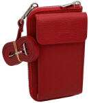  Geanta telefon si portofel 2 in 1 de dama din piele naturala, Made in Italy, Compartiment telefon si portofel, 10 x20x4.5 cm, Rosu