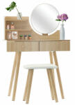 Sersimo Set Fésülködőasztal és smink velencei székkel, barna, 2 fiókkal é (PHO-9081)