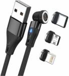 RealPower 439631 USB-A apa - USB-C/Lightning/USB-B apa 2.0 Adat és töltő kábel - Fekete (1m) (439631) (439631)
