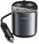 USAMS - Dual Cigarette Lighters Fast Car Charger US-CC151 C28 (CC151TC01) - 2 x USB, Type-C, Digital Display, 245W - Grey