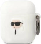  Bluetooth fülhallgató töltőtok tartó, szilikon, karabiner, napszemüveges lány minta, Apple AirPods, AirPods 2 kompatibilis, Karl Lagerfeld 3D Logo NFT Choupette Head, fehér