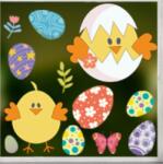 Mainland China Húsvéti sztatikus ablakmatrica - Kiscsibék, színes tojások