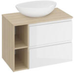 Cersanit Set mobilier baie pentru lavoar, 2 sertare, blat inclus, polite prosop, alb-stejar, 80 cm, Cersanit Moduo (Moduo80)