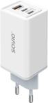 SAVIO Hálózati adapter, PD3.0, QC3.0, GaN, 2x USB-C, 1x USB-A, max. 65W, fehér (LA-07) (LA-07)