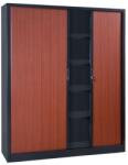 Manutan Expert magas redőnyös irattartó fém szekrény, 198 x 180 x 45 cm, antracit/cseresznye