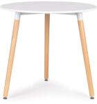 ModernHome Modern kör alakú étkezőasztal bükkfa lábakkal, 80 cm, fehér-fa szín