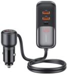 USAMS C40 autós töltő 3 USB+2 Type-C aljzat (12V/1.5A, 165W, PD gyorstöltő, LED kijelző + 1.5m hosszabbító) FEKETE (CC213CC01) - bluedigital