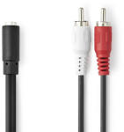 Nedis sztereó audio adapterkábel 2x RCA apa - 3.5mm jack anya 0.2m, fekete - CAGP22255BK02