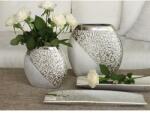  Ovális formájú ezüst színű matt és fényes strukturált felületű kerámia váza 25cm Grace