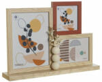  3 részes natur és terrakotta fa képkeret kis design vázával és szárazvirággal 36x7x26cm