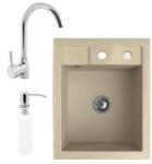NERO Parma beige + High-arc Faucet + dispenser chrome