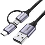 UGREEN 2 az 1-ben USB USB-C / Micro USB kábel, QC 3.0, 1m, fekete