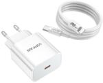 Vipfan E4S - hálózati töltőfej Type-C (USB-C) + Type-C / Lightning kábel, fehér 20W - tokgalaxis
