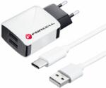  Töltő: Forcell U21 - 2xUSB portos fehér hálózati töltőfej 2A + USB / Type-C (USB-C) kábel (1m)
