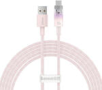  USB töltő- és adatkábel, USB Type-C, 200 cm, 6000 mA, 100W, gyorstöltés, cipőfűző minta, Baseus Explorer, CATS010504, rózsaszín