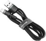  USB töltő- és adatkábel, Lightning, 50 cm, 2400 mA, törésgátlóval, gyorstöltés, cipőfűző minta, Baseus Cafule, CALKLF-AG1, fekete/szürke - tok-shop