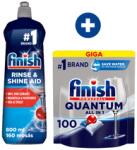 Finish Quantum All in 1 mosogatógép kapszula, Regular, 100 db + Finish Shine & Protect Rinse Aid öblítőszer gépi mosogatáshoz, Regular, 800 ml