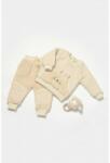 BabyCosy Set bluza cu buzunar si pantaloni Ursulet, Winter muselin, 100% bumbac dublat - Stone, BabyCosy (Marime: 9-12 luni) (BC-CSYM7030-9)