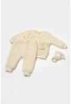 BabyCosy Set bluza dublata si pantaloni Ursulet, Winter muselin, 100% bumbac - Stone, BabyCosy (Marime: 9-12 luni) (BC-CSYM7027-9)