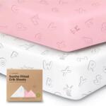 KeaBabies Чаршафи От Органичен Памук 2 Броя 60х120См Розов/Бял Abc KeaBabies