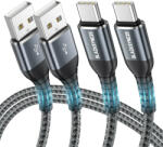 Blacksyncze USB C Kábel- USB A, Gyors Töltésű, Szürke, Samsung Galaxy, Pixel és LG Kompatibilis, 2 db-os, 2 m