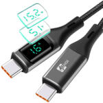  USB C-C LED Kijelzős Gyorstöltő Kábel 100W - Fekete, 2m
