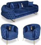 Chairs Deco Set 3 canapea Bella cu 2 fotolii auriu-albastru Canapea