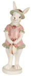 Clayre & Eef Fehér nyuszilány rózsaszín ruhában, kalapban, masnis tojással, 5x5x15cm, húsvéti dekorfigura (6PR4997)
