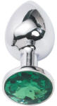 Sensual Метално дилдо Butt Plug "SILVER CRYSTAL GREEN" 9 см