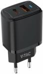 V-TAC hálózati USB 20W töltő, Quickcharge és PowerDelivery, fekete - SKU 23581 (23581)