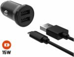FIXED 2xUSB kimenettel és USB/mikro USB kábellel 1 méter 15W Smart Rapid Charge fekete (FIXCC15N-2UM-BK)