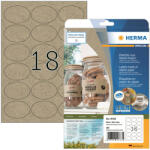 HERMA No. 10763 natúr barna színű 63, 5 x 42, 3 mm méretű, univerzálisan nyomtatható, ovális alakú környezetbarát öntapadós etikett címke, permanens ragasztóval A4-es íven - kisz. : 360 címke / 20 ív