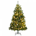 vidaXL Csuklópántos műkarácsonyfa 300 LED-del és gömbökkel 210 cm (3210234)
