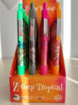 Zebra Golyóstoll display, 0, 27 mm, nyomógombos, ZEBRA "Z-Grip Tropical", kék, 4 különböző minta (TZ89621) (TZ89621)