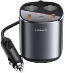 USAMS Usams, Dual Cigarette Lighters Fast Car Charger US-CC151 C28 (CC151TC01), 2 x USB, Type-C, Digital Display, 245W, Grey
