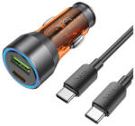 hoco. NZ12A autós töltő USB QC 18W + Type C, 25W + Type-C - Type-C kábel, (PD43W) átlátszó / narancssárga - pixelrodeo