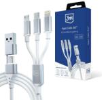 3MK Cablu Date si Incarcare USB-A / USB-C - Lightning / microUSB / USB-C 3MK Hyper, 12W, 1.5m, Alb