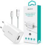 DEVIA Smart USB hálózati töltő adapter + USB - micro USB kábel 1 m-es vezetékkel- Devia Smart Series Charger Suit With Micro Cable V3 - 5V/2A - fehér - rexdigital