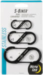 NiteIze SB234-03-01 S -Biner® acél dupla karabiner kombináció - 3-as csomag - fekete (SB234-03-01)
