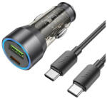 hoco. NZ12A autós töltő USB QC 18W + Type-C, 25W + Type C - Type C kábel, (PD43W) átlátszó / fekete - speedshop