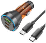 hoco. NZ12D autós töltő USB QC 18W + 2 x Type-C, 30W, + Type-C - Type-C kábel (PD60W) átlátszó / narancssárga - speedshop