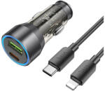 hoco. NZ12A autós töltő USB QC 18W + Type-C 25W, + cabel Type-C - Lightning (PD43W) átlátszó / fekete - speedshop