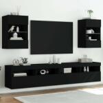 vidaXL 2 db fekete fali TV-szekrény LED-világítással 40x30x60, 5 cm (837081)