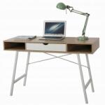Jumi Birou calculator, Jumi, placa MDF, otel, cu sertar, rafturi laterale, alb si natur, 120x48x76 cm GartenVIP DiyLine (CM-305298)
